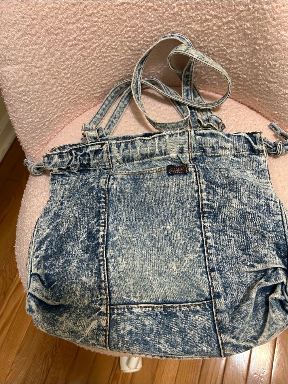 SHANE Washed Denim Tote Bag in Light Blue